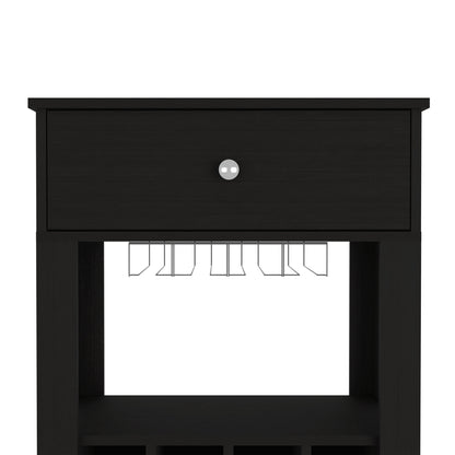 39" H Black Bar-Coffee Cart - Kitchen or Living Room Storage Cabinet