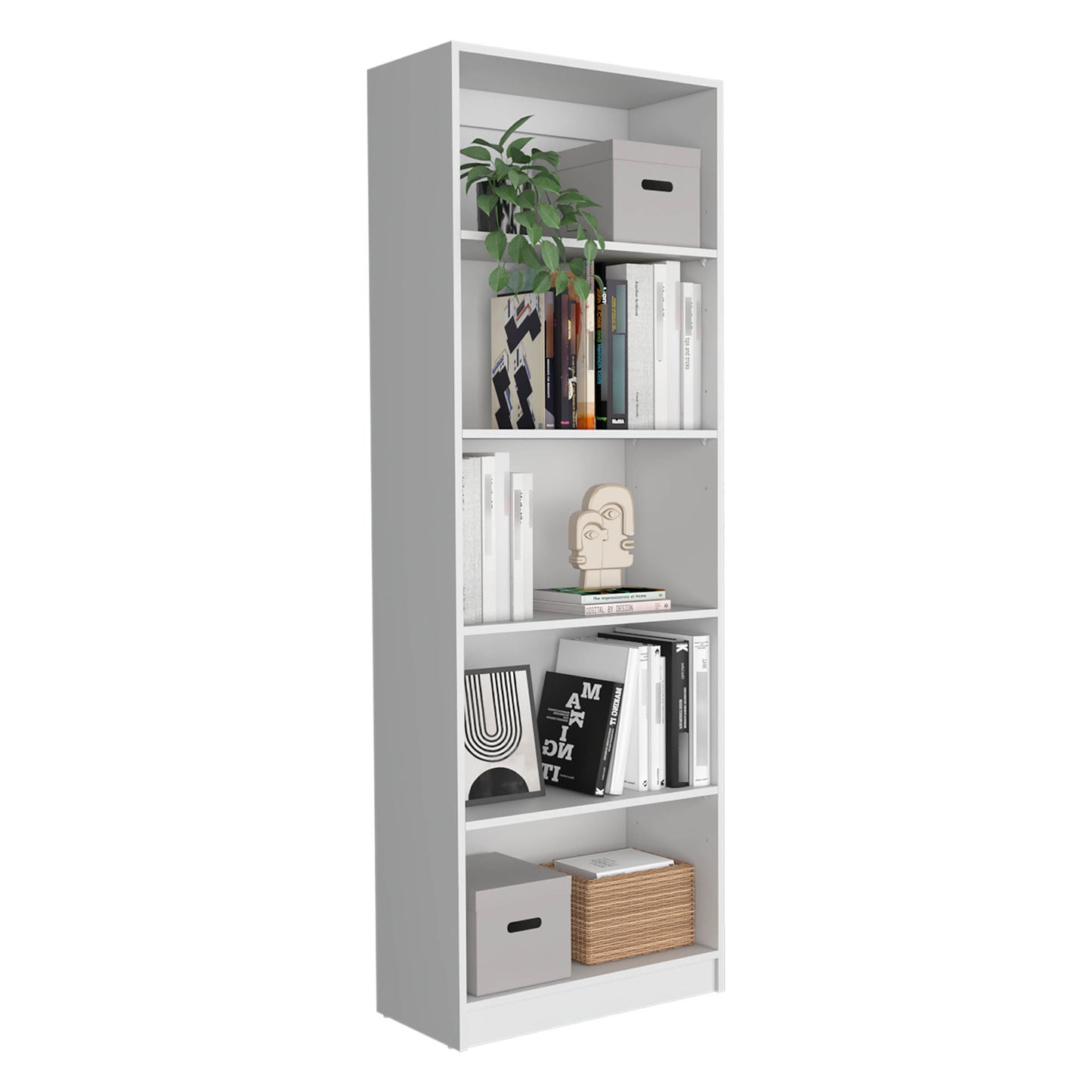 2-Door Bookcase with Varied Storage Solutions | Chic White Finish