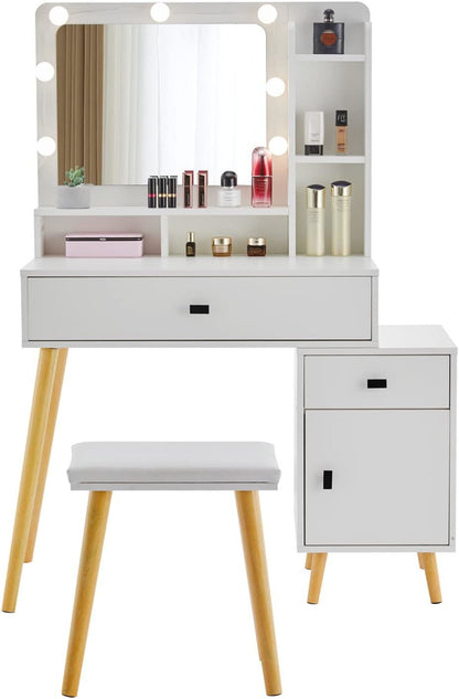 Dressing Table with Hollywood LED Mirror | Adjustable Brightness & Storage