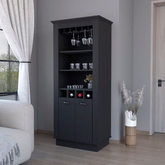 Tyler Black Bar Cabinet with 4 Built-In Wine Racks