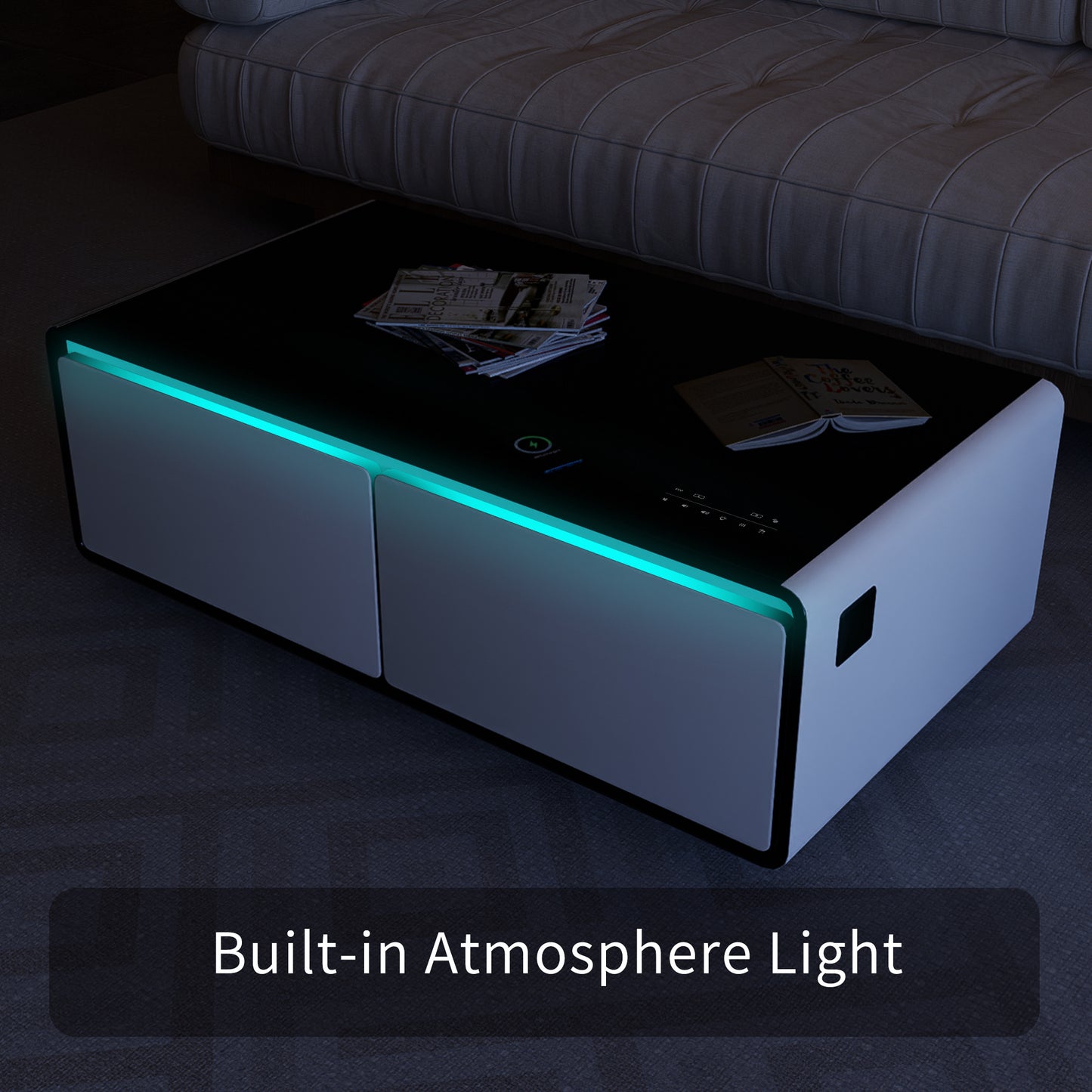 Modern Smart Coffee Table with Built-in Fridge & Bluetooth Speaker