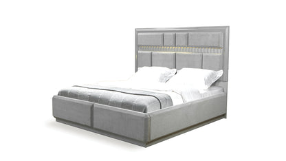 Da Vinci Modern Style King Bed - Wood, Gray with LED-Lit Headboard