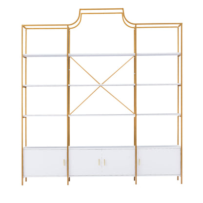 78-Inch 4-Tier Bookcase with Storage Cabinet - Gold Frame