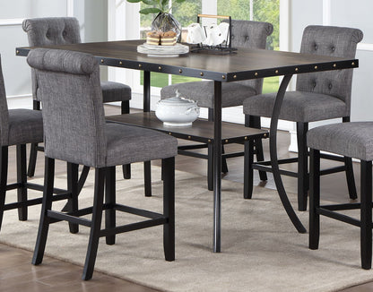 7pc Counter Height Dining Set - Natural Rectangle Table & Charcoal Tufted Chairs