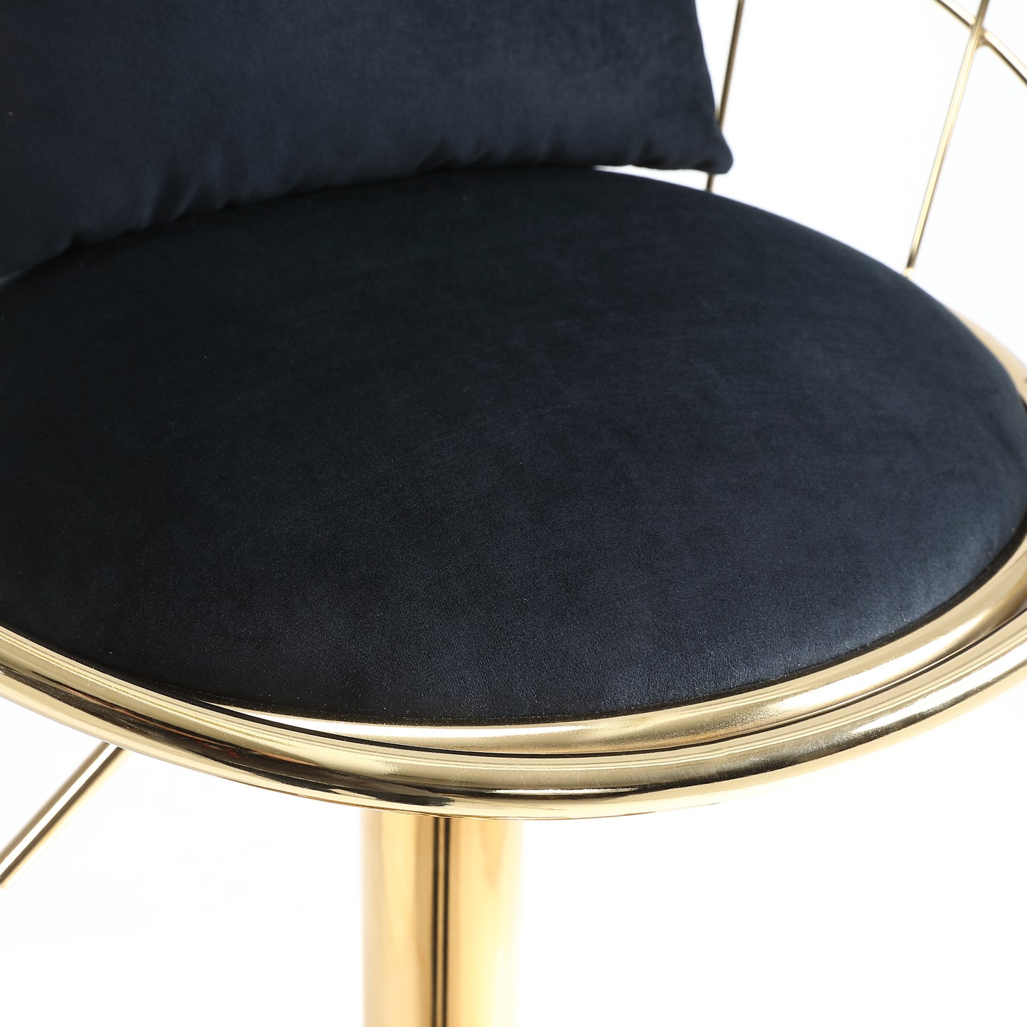 Black Velvet Bar Chair Set of 2 - Pure Gold Plated, 360° Rotation, Adjustable Height