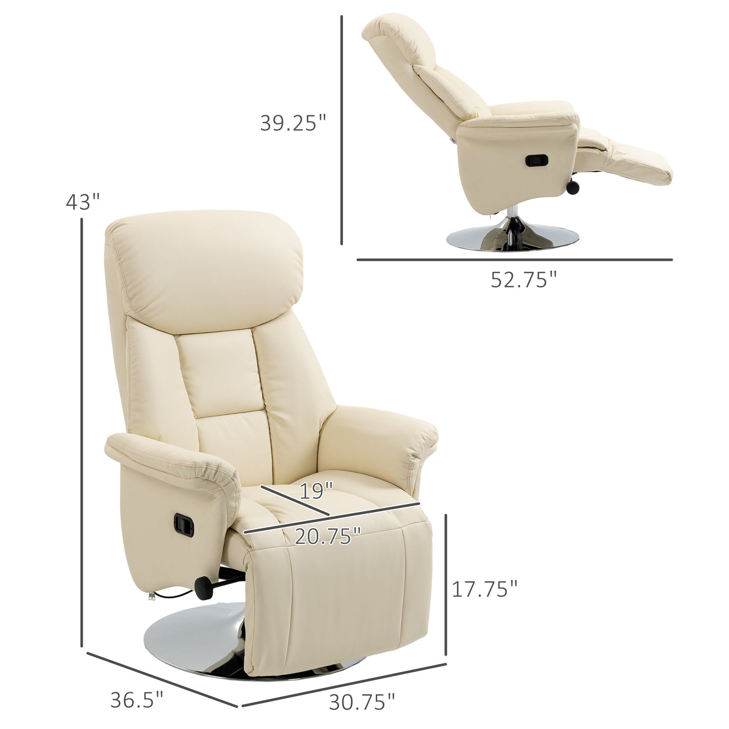 Manual Recliner Chair with Adjustable Swivel Recliner Footrest