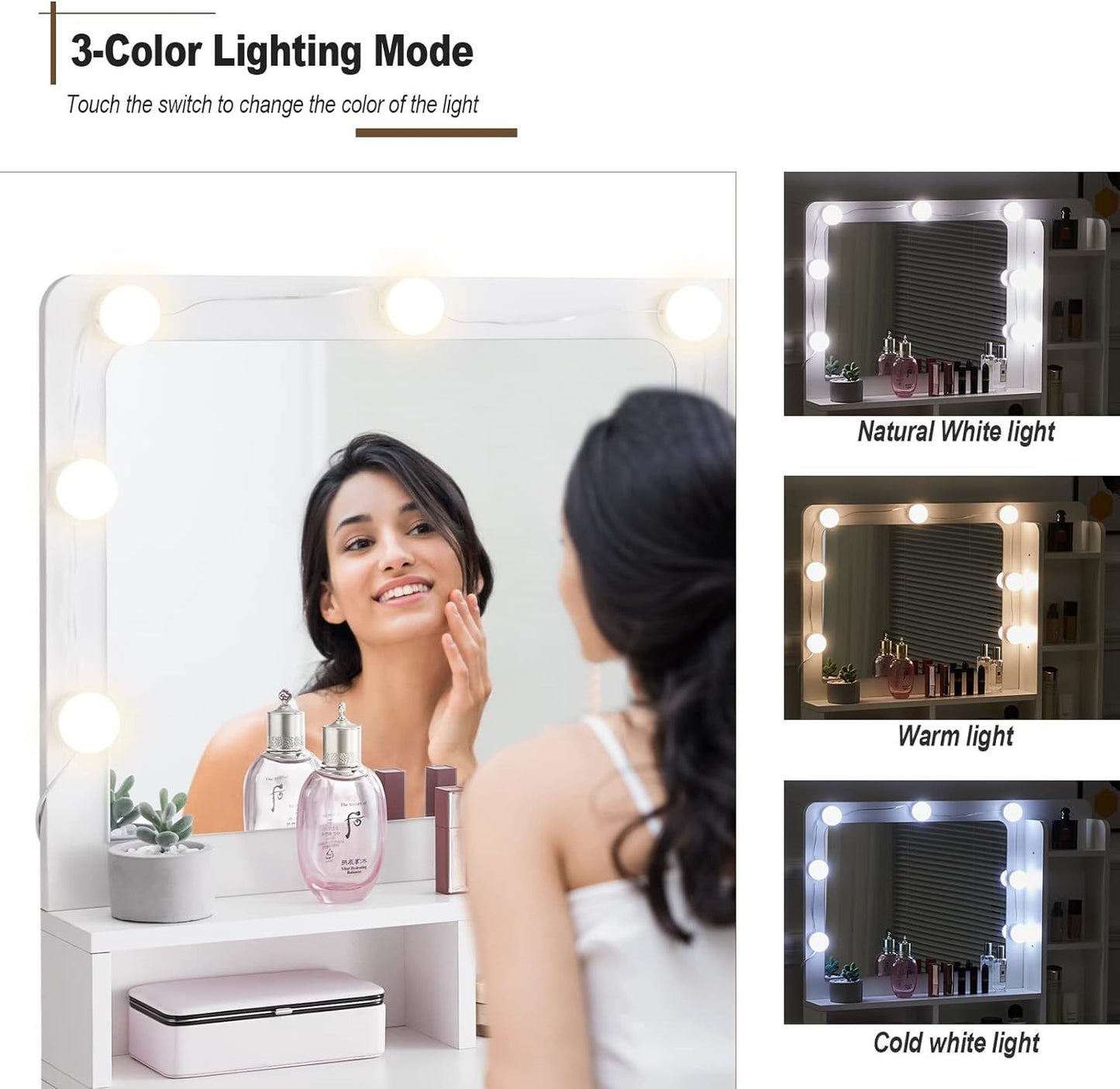 Dressing Table with Hollywood LED Mirror | Adjustable Brightness & Storage