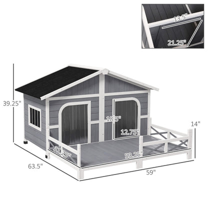 Cabin Styled Dog House with Spacious Deck & Raised Floor