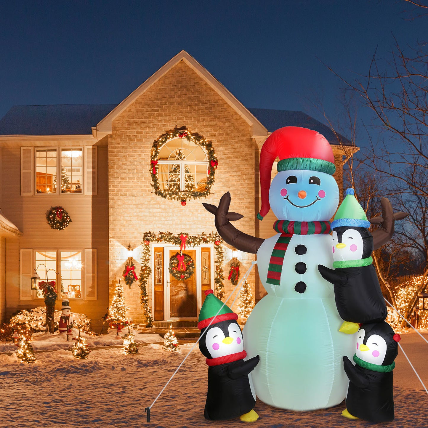 5.9FT Christmas Inflatable Outdoor Snowman & Penguin Decoration - LED Light Blow Up Yard Decor with Built-in Air Blower