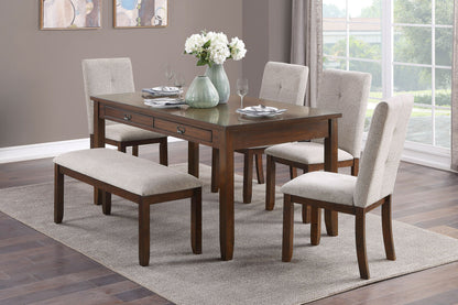 Dark Cherry Finish 6pc Dining Set - Table, Bench & 4 Chairs