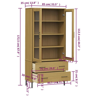 Solid Wood Bookcase with Metal Legs - 33.5"x13.8"x67.9"