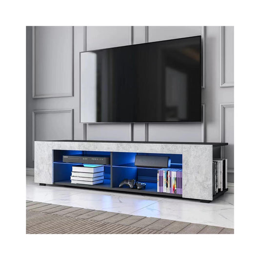 Modern Low Profile TV Stand for 32-60 Inch TVs - Black + Stone Grey with LED Lights