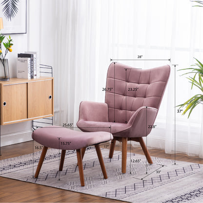 Silky Velvet Tufted Accent Chair with Ottoman - Gray