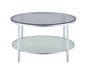 Tempered Gray Glass Round Coffee Table - Silver, Chrome Plated Iron