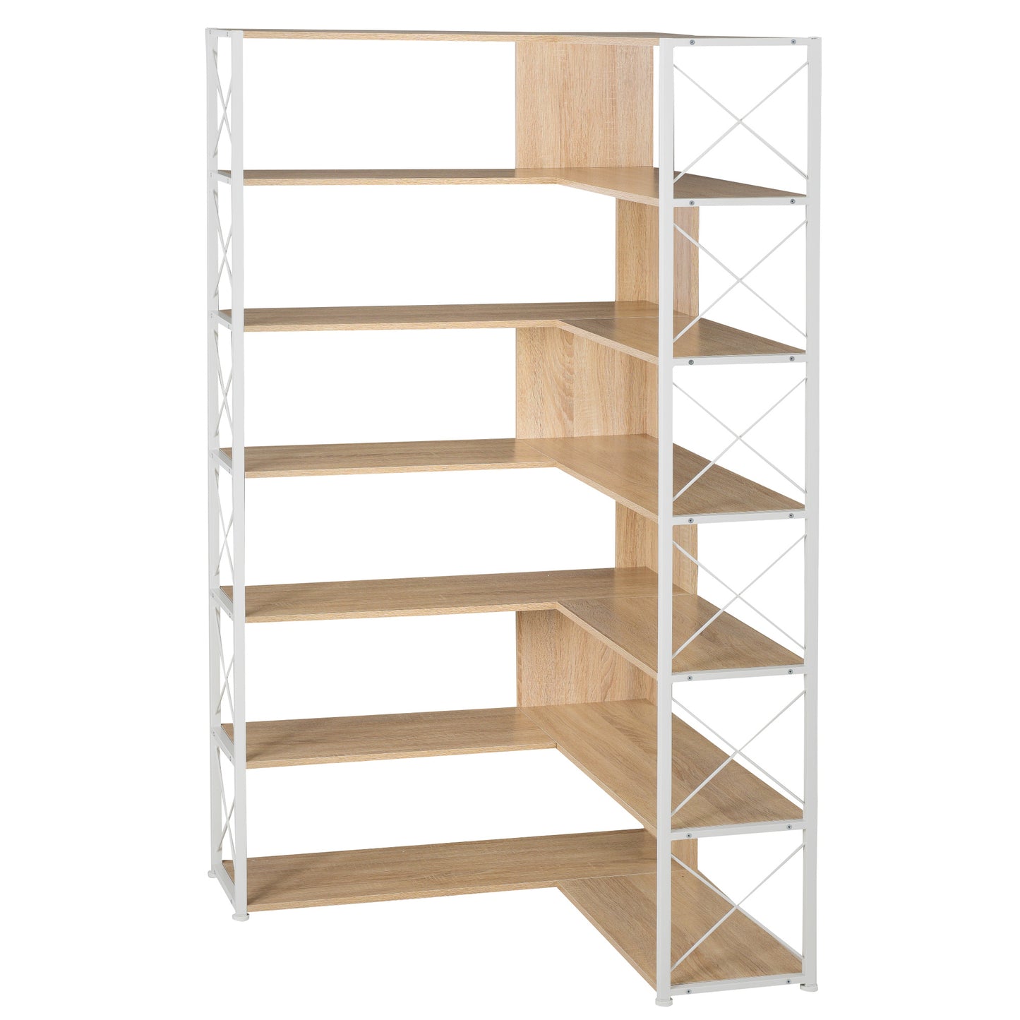 7-Tier L-Shaped Corner Bookcase - Industrial Style Home Office Bookshelf