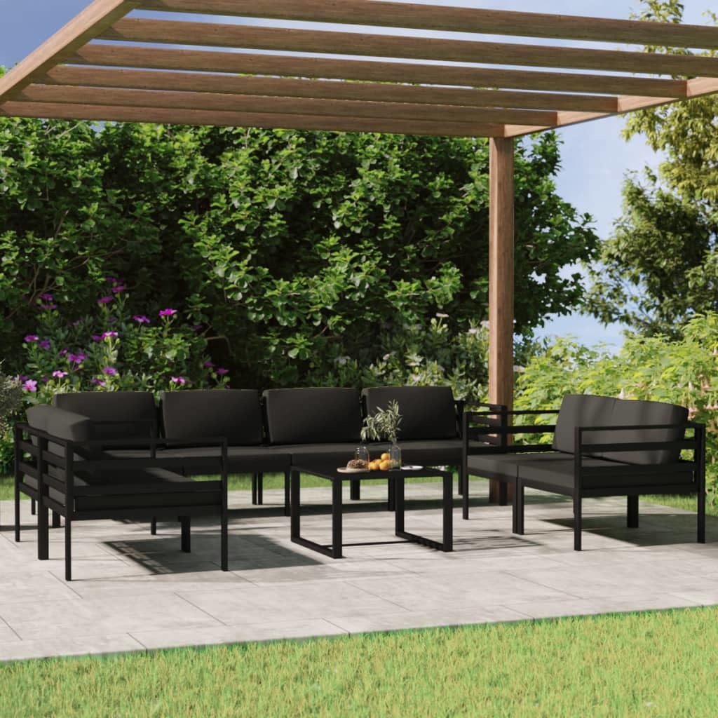 9-Piece Patio Lounge Set with Cushions - Aluminum Anthracite