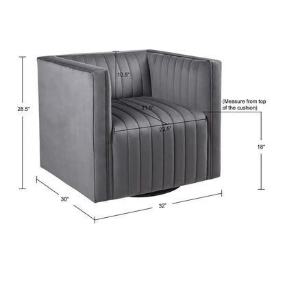 Channel Tufted Swivel Armchair - Modern Gray Velvet Accent Chair