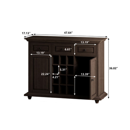 Vintage Style 3-Drawer 2-Door Storage Cabinet with 12-Grid Wine Rack