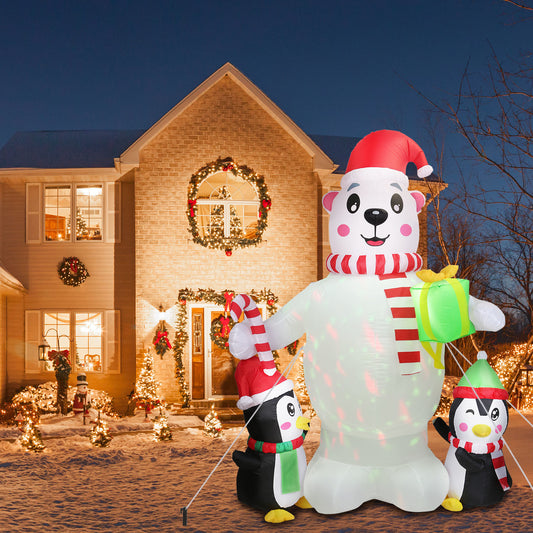 5.9FT Christmas Inflatable Outdoor Decoration - Polar Bear, Gift Box & Penguin with LED Lights