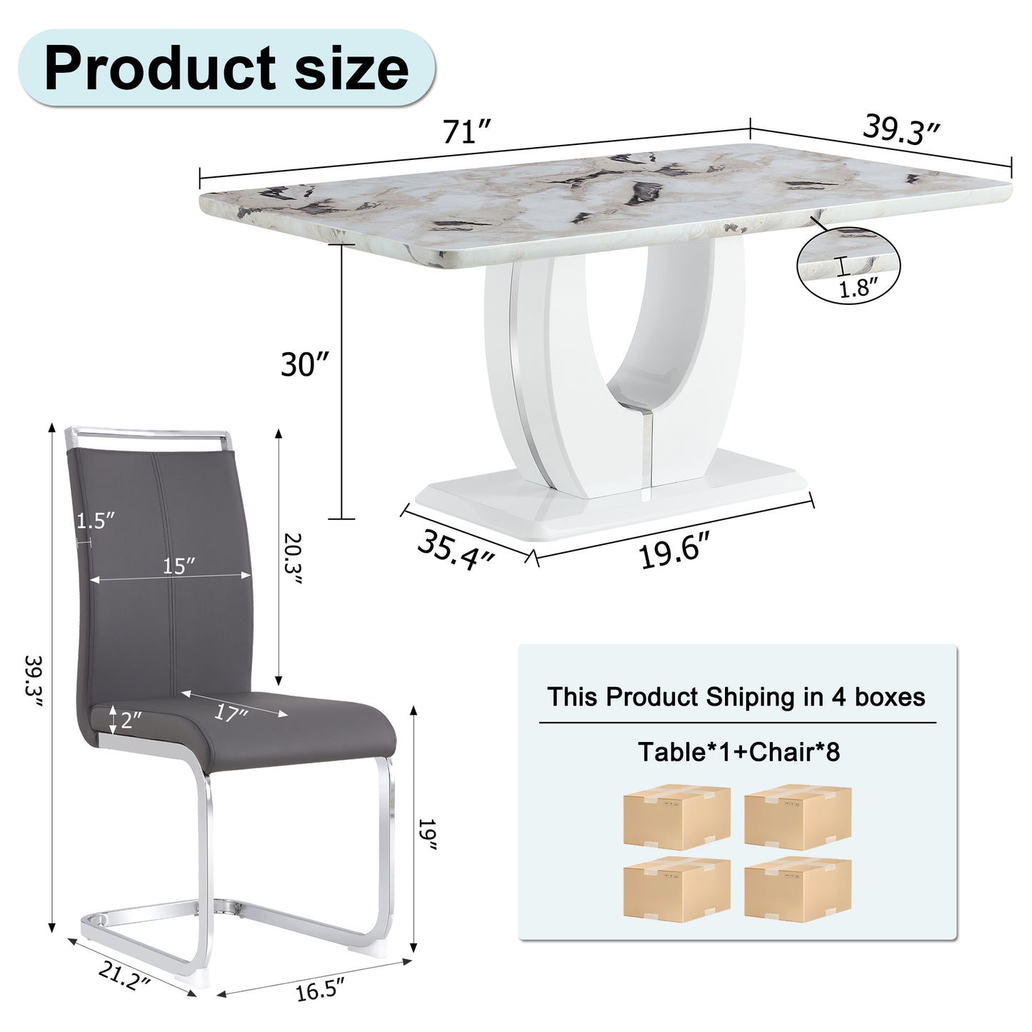 Modern Minimalist White Rectangular Dining Table and Chair Set