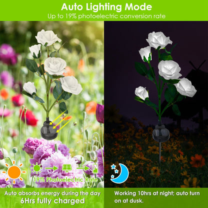 2Pcs Solar Powered Rose Flower LED Pathway Lights - Water Resistant