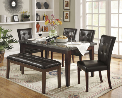 Dark Cherry 7pc Dining Set - Marble Top Table & Faux Leather Chairs