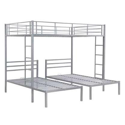 Full over Twin & Twin Size Bunk Metal Bed with Built-in Shelf