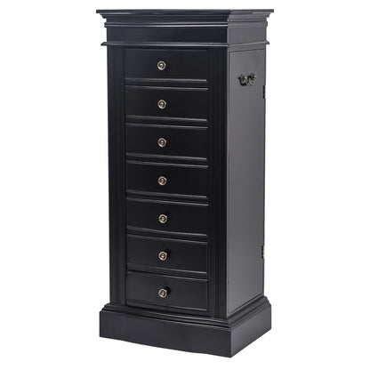 Jewelry Armoire with Mirror, 7 Drawers & 24 Necklace Hooks - Black