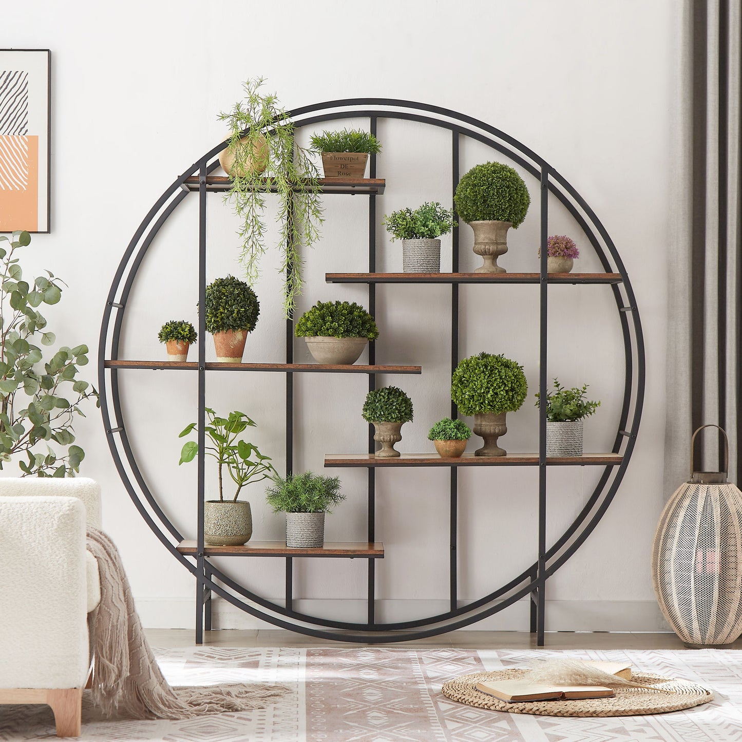 Round 5-Tier Metal Plant Stand & Bookcase Storage Rack