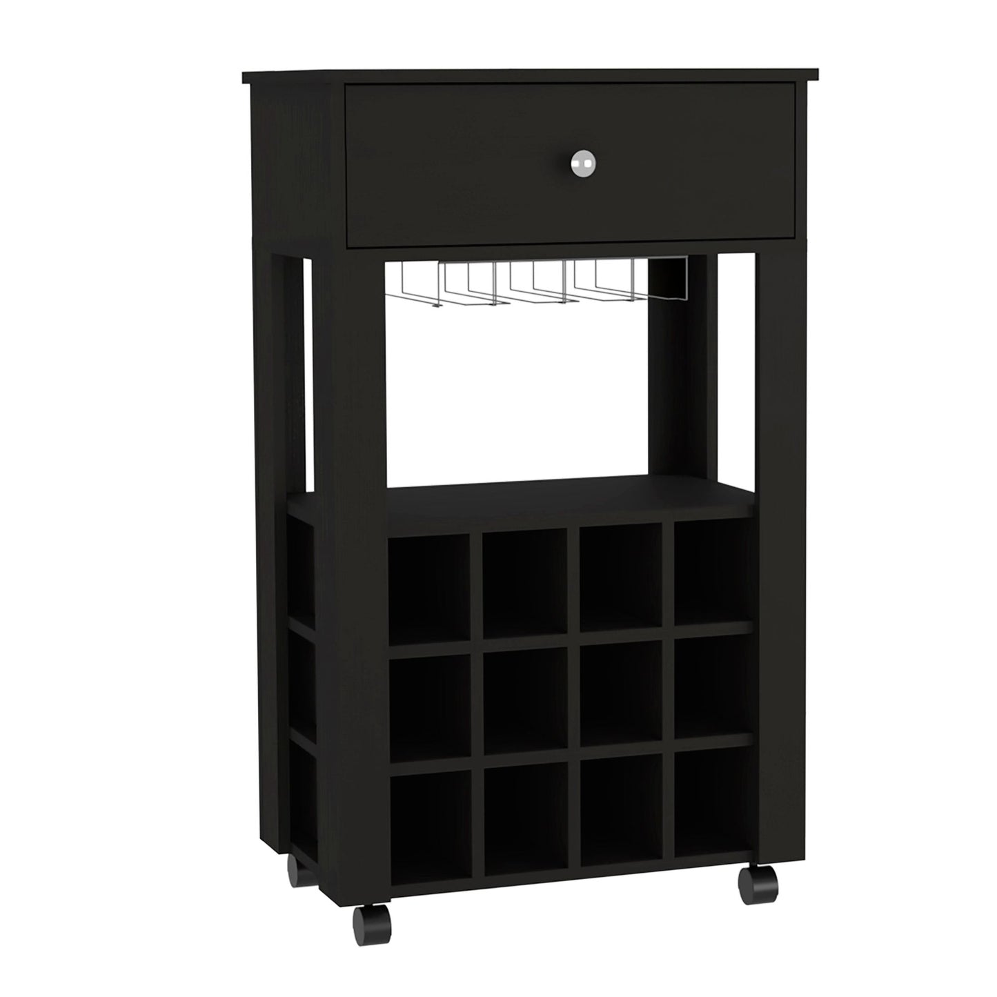 39" H Black Bar-Coffee Cart - Kitchen or Living Room Storage Cabinet