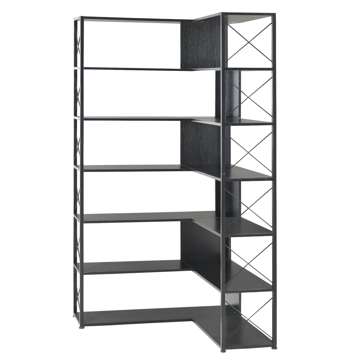 7-Tier L-Shaped Corner Bookcase - Industrial Style Home Office Bookshelf