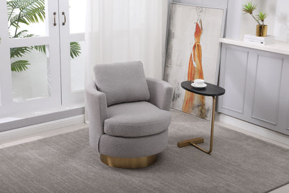 Swivel Barrel Chair with Gold Stainless Steel Base, Gray Accent Chair