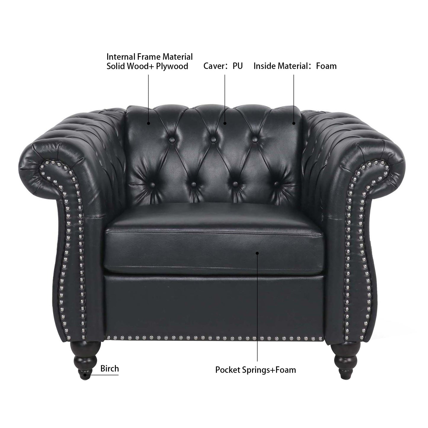 Seater Sofa Accent Chair - Staggered Deep Pull Buckle Design