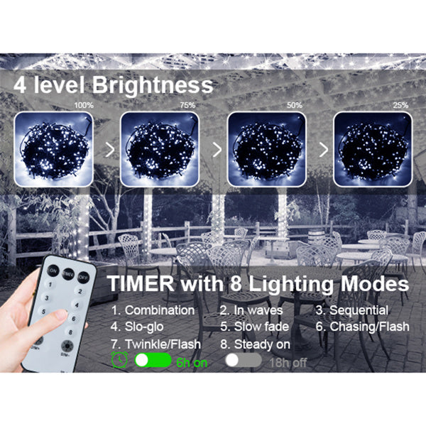 Christmas Lights Outdoor, 197 FT 580 LED Waterproof String Fairy Lights, Plug-In with 8 Modes & Timer