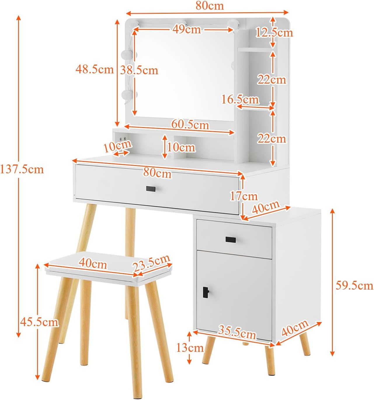 Dressing Table with Hollywood LED Mirror | Adjustable Brightness & Storage