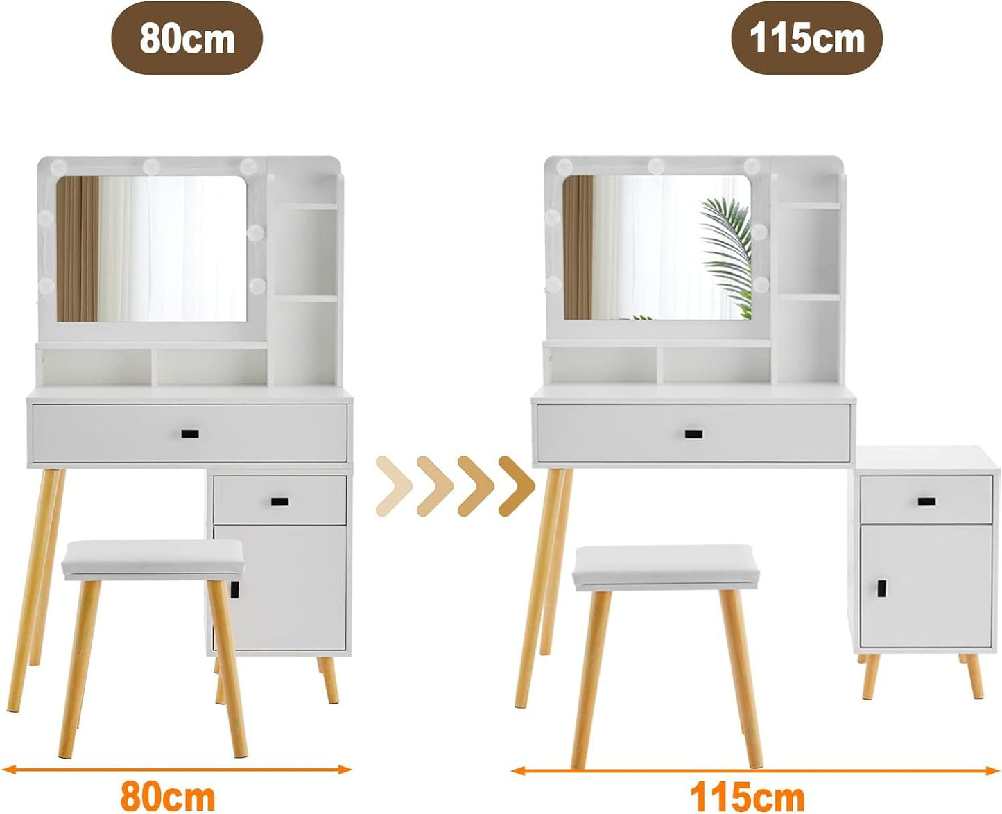 Dressing Table with Hollywood LED Mirror | Adjustable Brightness & Storage