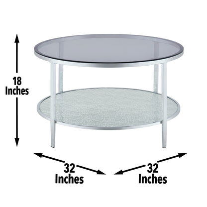 Tempered Gray Glass Round Coffee Table - Silver, Chrome Plated Iron