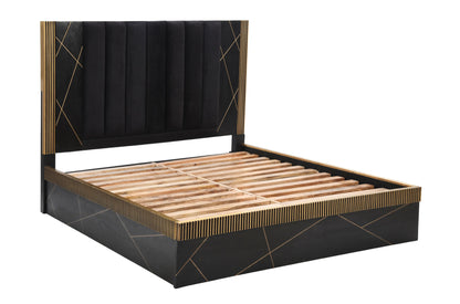 Allure Modern Style King Bed - Mango Wood with Brass Metal Finish