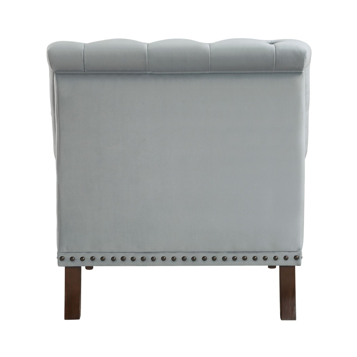 Luxurious Accent Chair Gray Velvet Upholstered Button Tufted with Nailhead Trim