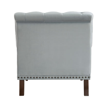 Luxurious Accent Chair Gray Velvet Upholstered Button Tufted with Nailhead Trim