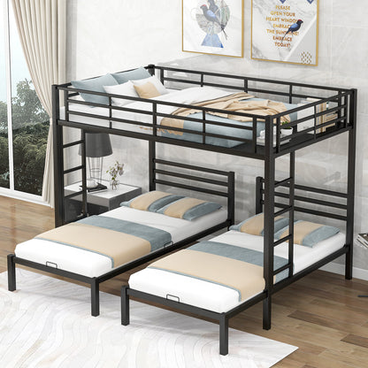 Full over Twin & Twin Size Bunk Metal Bed with Built-in Shelf