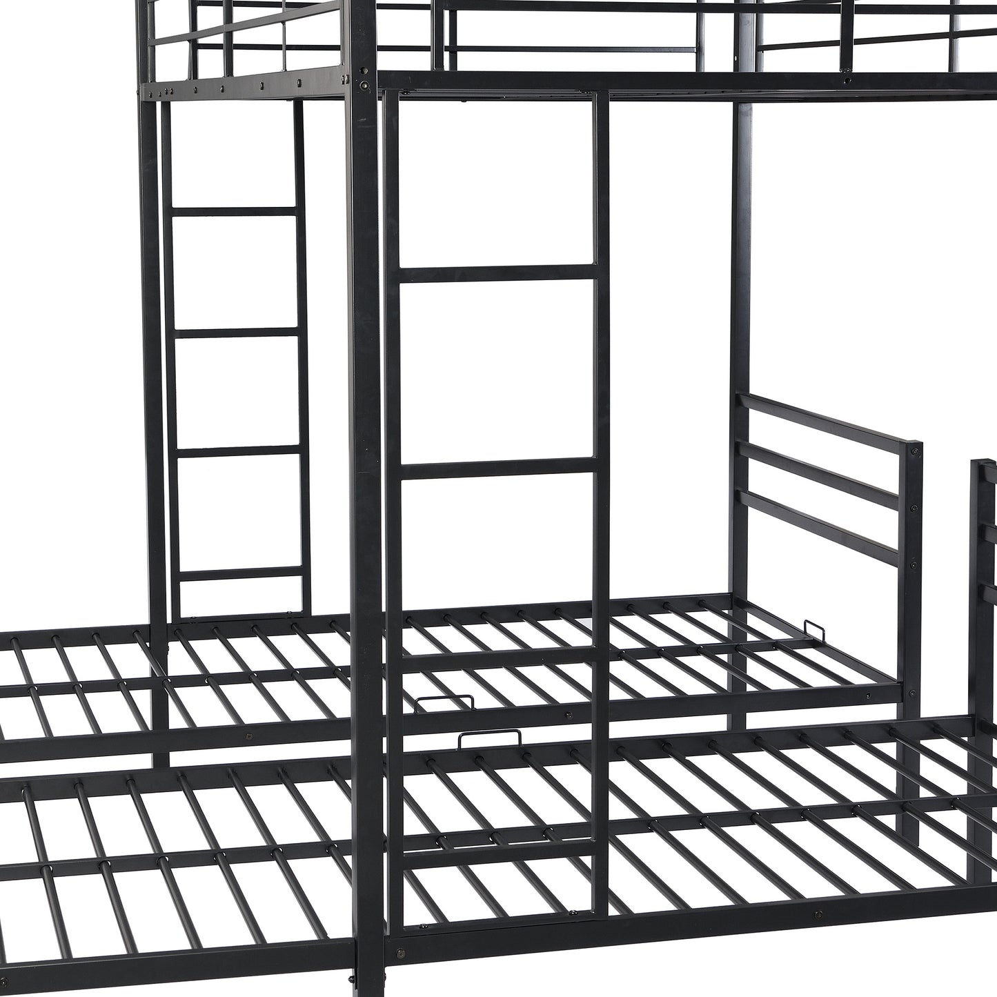 Full over Twin & Twin Size Bunk Metal Bed with Built-in Shelf