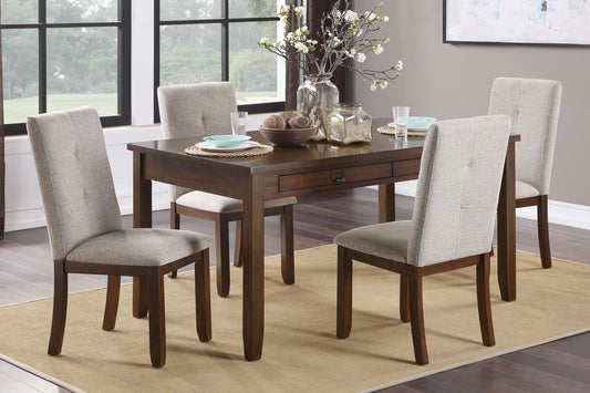 Dark Cherry Finish 5pc Dining Set - Table & 4 Chenille Upholstered Chairs