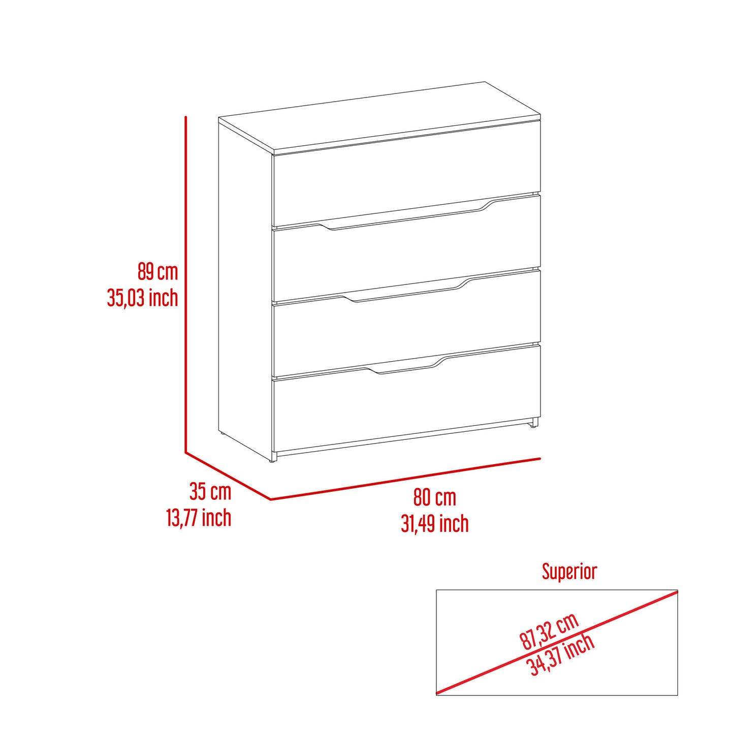 California Drawer Dresser with Four Spacious Drawers and Superior Top | Elegant Storage Solution