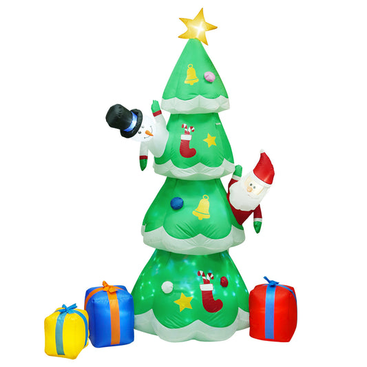 6.89FT Christmas Inflatable Outdoor Decoration with Christmas Tree, Gift Box, and Santa Claus