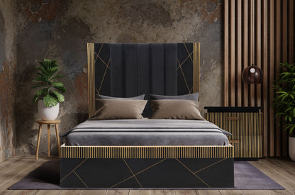 Allure Modern Style Queen Bed - Mango Wood & Brass Metal Finish