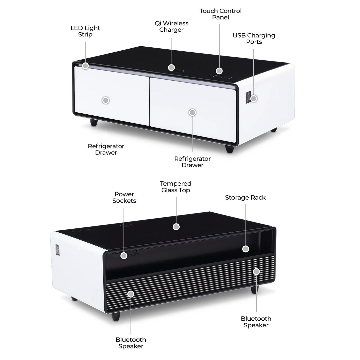 Modern Smart Coffee Table with Built-in Fridge & Bluetooth Speaker