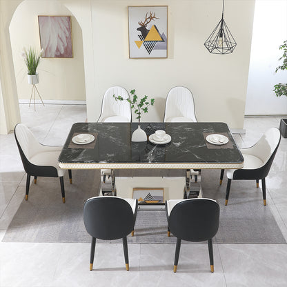 Luxury Modern Black Faux Marble Dining Table Set with 6 Chairs