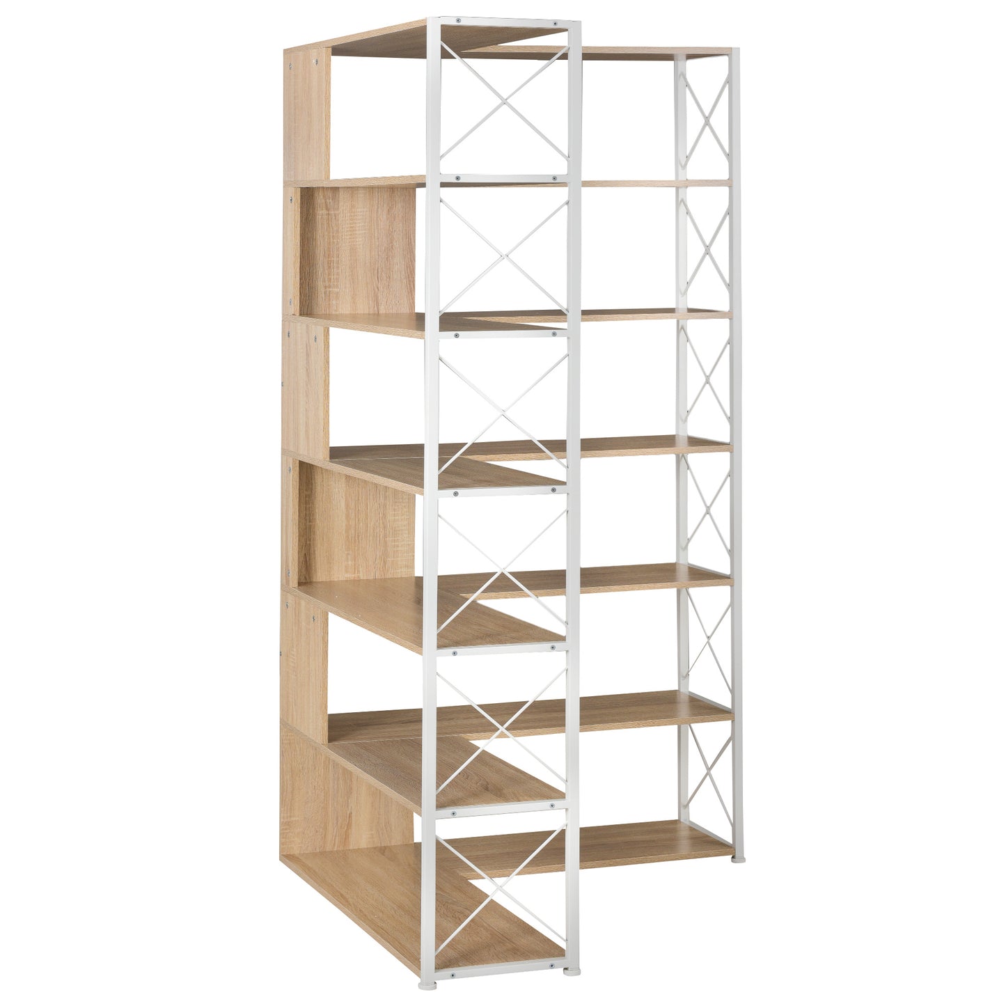 7-Tier L-Shaped Corner Bookcase - Industrial Style Home Office Bookshelf