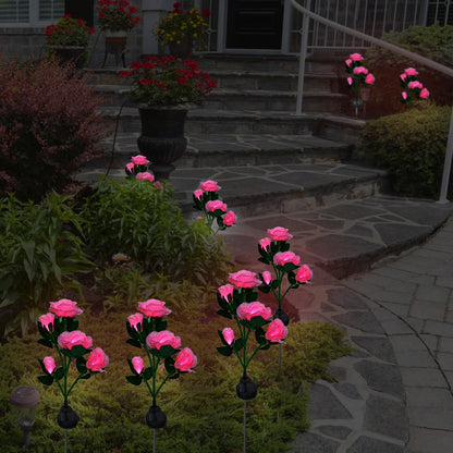 2Pcs Solar Powered Rose Flower LED Pathway Lights - Water Resistant